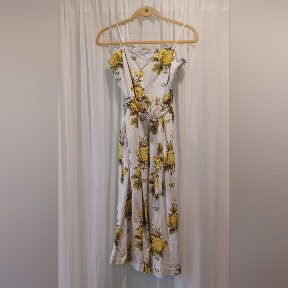 Tahari Linen Pineapple Print Strapless Dress